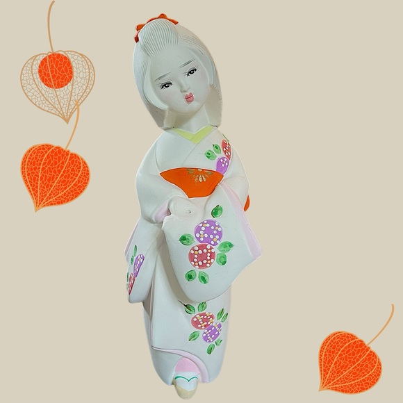 Vintage Japanese Hakata Ningyo Doll Unglazed Hand Painted 11"h Clay Figurine - Picture 1 of 15